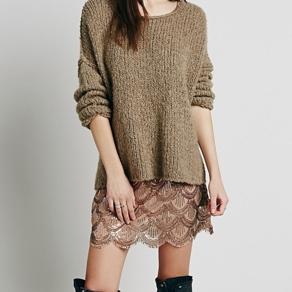 NEW FREE PEOPLE SCALLOP EMBELLISHED SKIRT ROSE S